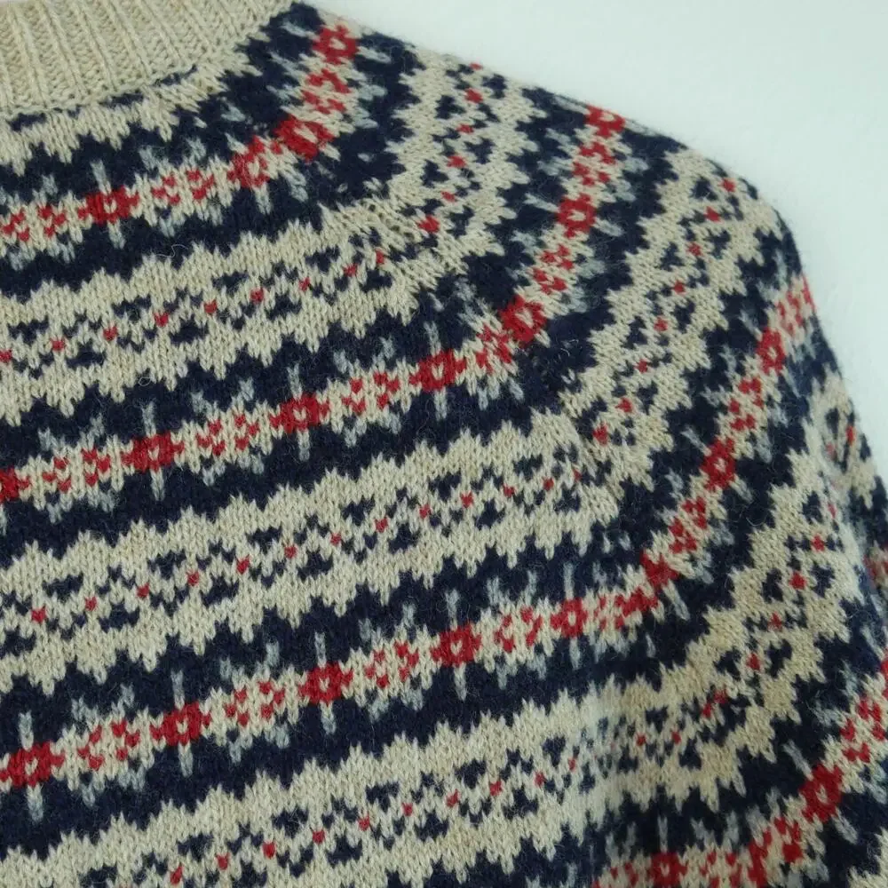 J Crew Men's Medium‎ Crewneck Sweater 100% Wool Nordic Fair Isle Pullover Raglan